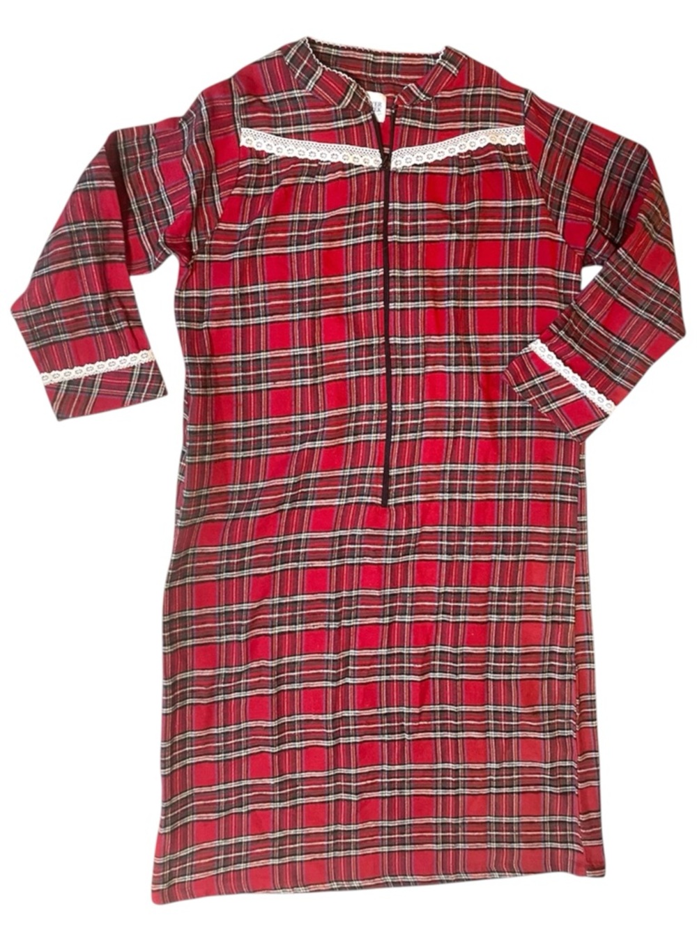 Sawyer Creek Women's Large 3/4 Zip Nightgown Red Plaid Flannel Grandma XLENT